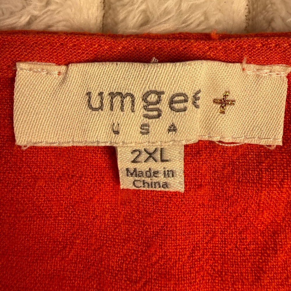Umgee Plus Orange Embroidered Sleeve Linen Cotton Blend Fringe Hem Top 2XL - Picture 3 of 9
